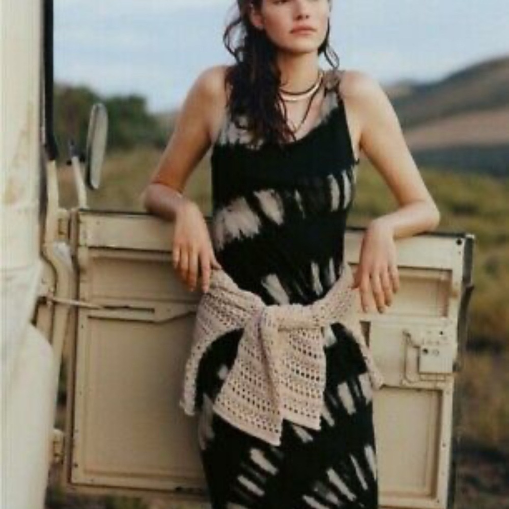 Anthropologie Black and Cream Tie-Dye Dress